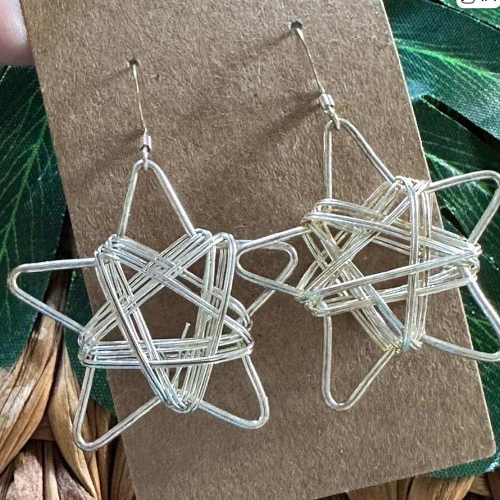 THREE PAIR - Silver Star Wire Earrings